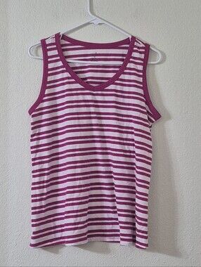 Striped Pink & White V-Neck Tank Top